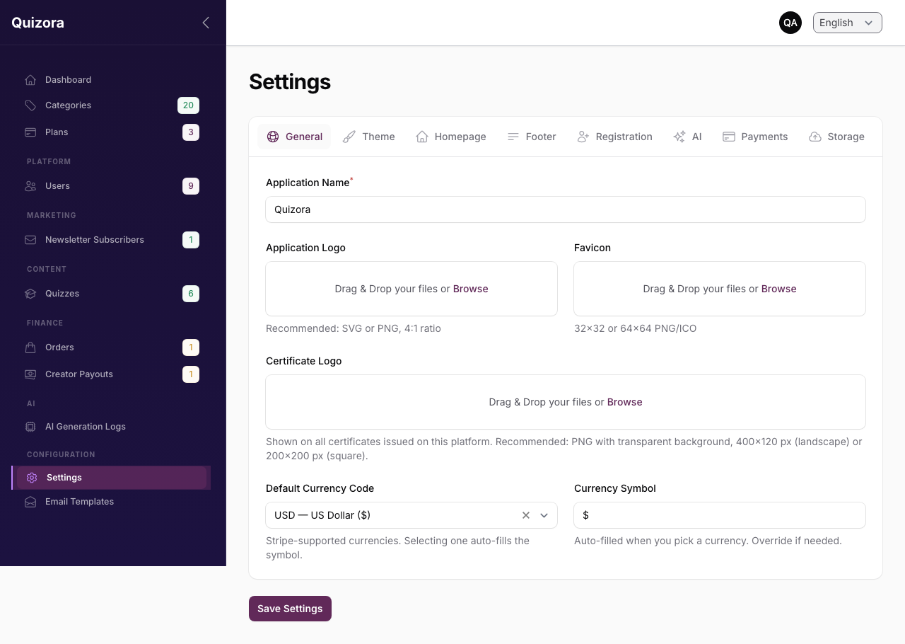 Admin Settings