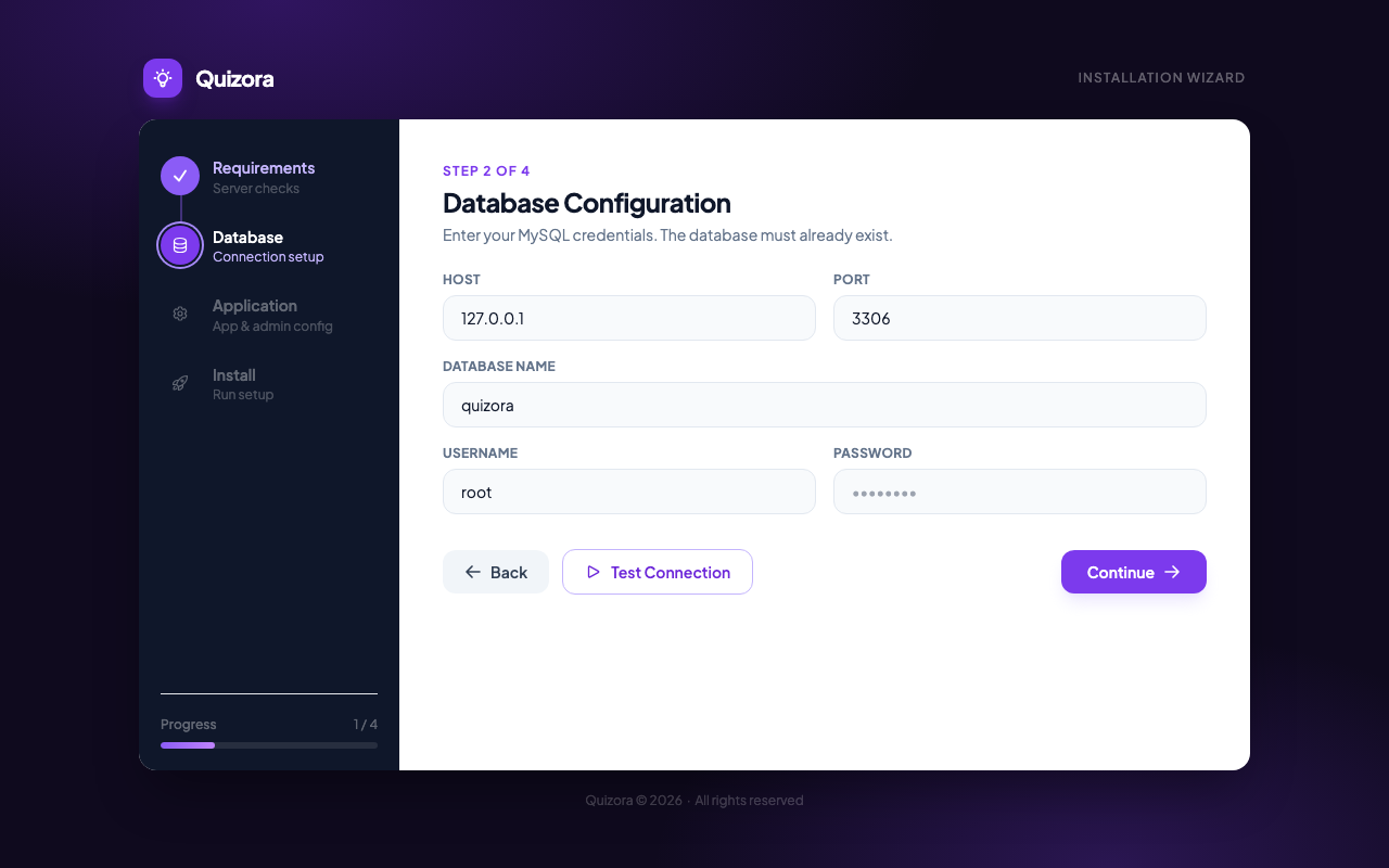 Database Configuration Step
