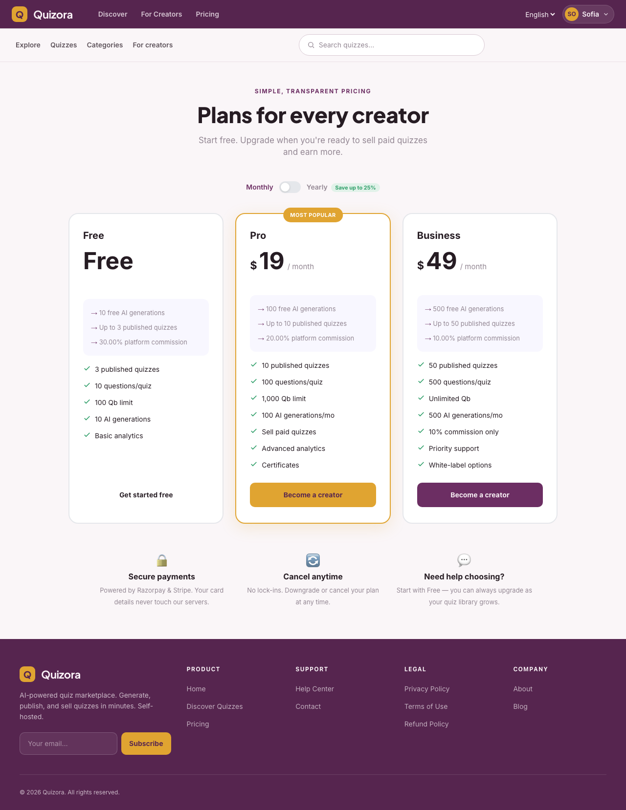 Plans & Pricing Page