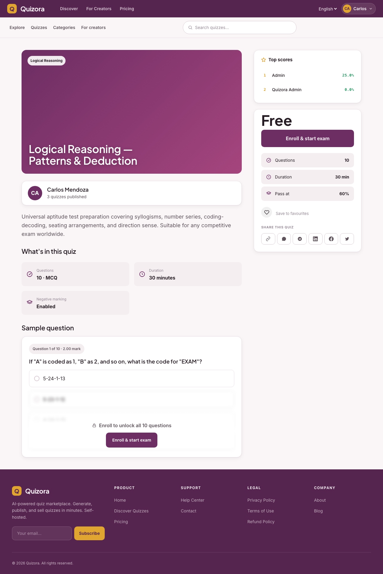 Quiz Detail Page